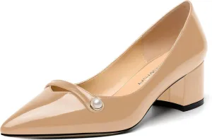 ROSERWISH Womens Party Dress Slip On Patent Pointed Toe Chunky Low Heel Pumps Shoes 2 Inch