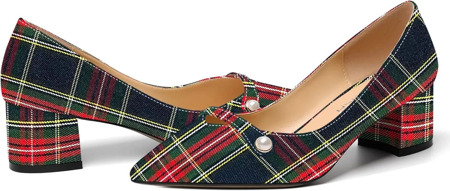 ROSERWISH Womens Party Dress Slip On Patent Pointed Toe Chunky Low Heel Pumps Shoes 2 Inch