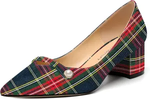 ROSERWISH Womens Party Dress Slip On Patent Pointed Toe Chunky Low Heel Pumps Shoes 2 Inch