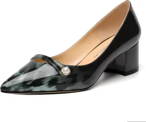ROSERWISH Womens Party Dress Slip On Patent Pointed Toe Chunky Low Heel Pumps Shoes 2 Inch
