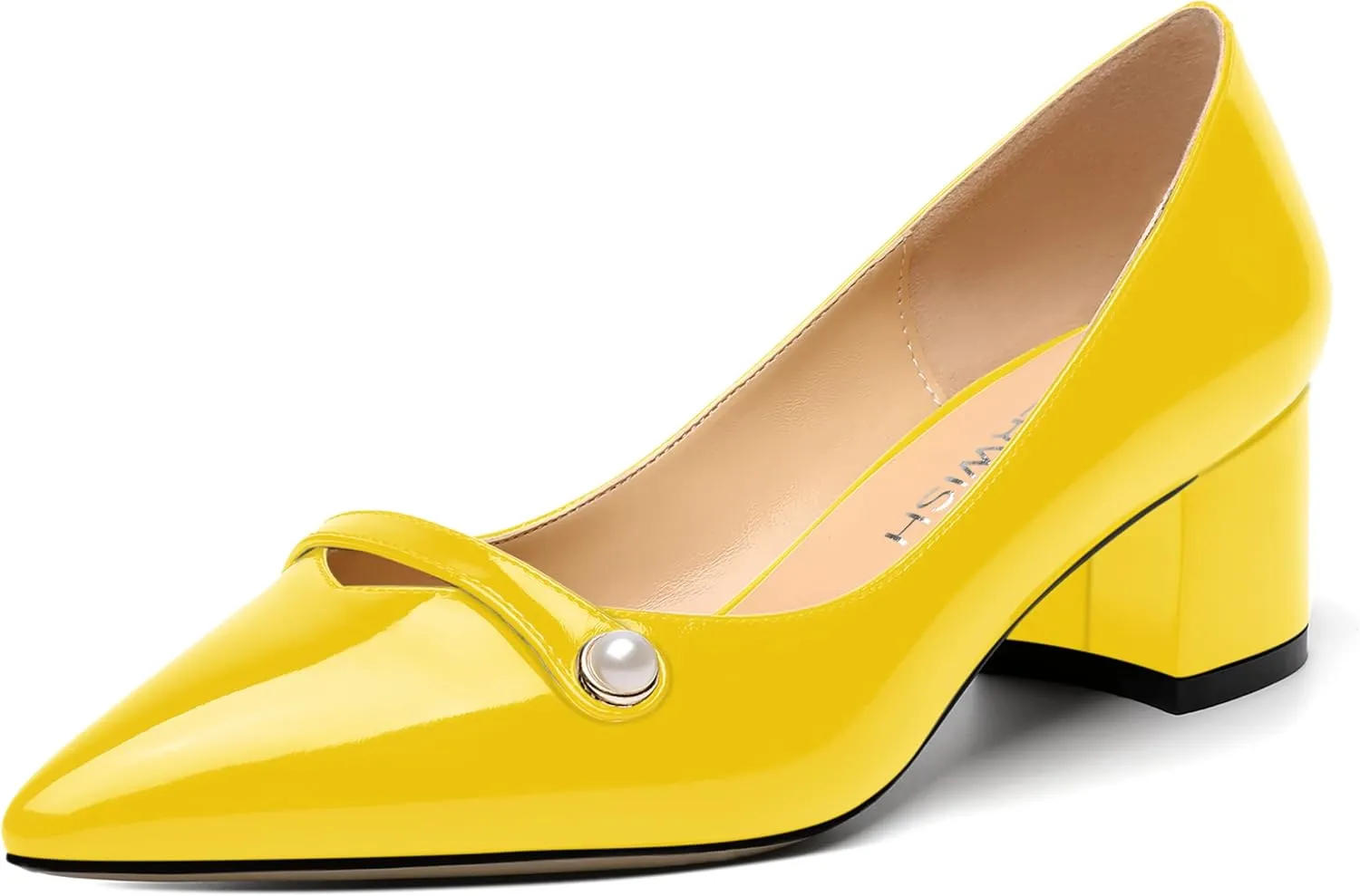 ROSERWISH Womens Party Dress Slip On Patent Pointed Toe Chunky Low Heel Pumps Shoes 2 Inch