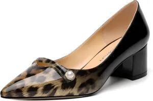 ROSERWISH Womens Party Dress Slip On Patent Pointed Toe Chunky Low Heel Pumps Shoes 2 Inch