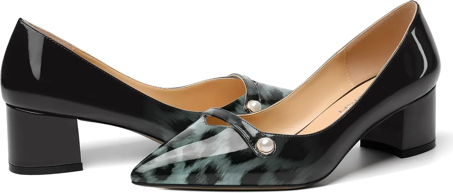 ROSERWISH Womens Party Dress Slip On Patent Pointed Toe Chunky Low Heel Pumps Shoes 2 Inch