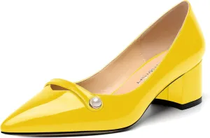 ROSERWISH Womens Party Dress Slip On Patent Pointed Toe Chunky Low Heel Pumps Shoes 2 Inch