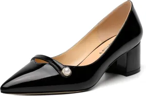 ROSERWISH Womens Party Dress Slip On Patent Pointed Toe Chunky Low Heel Pumps Shoes 2 Inch