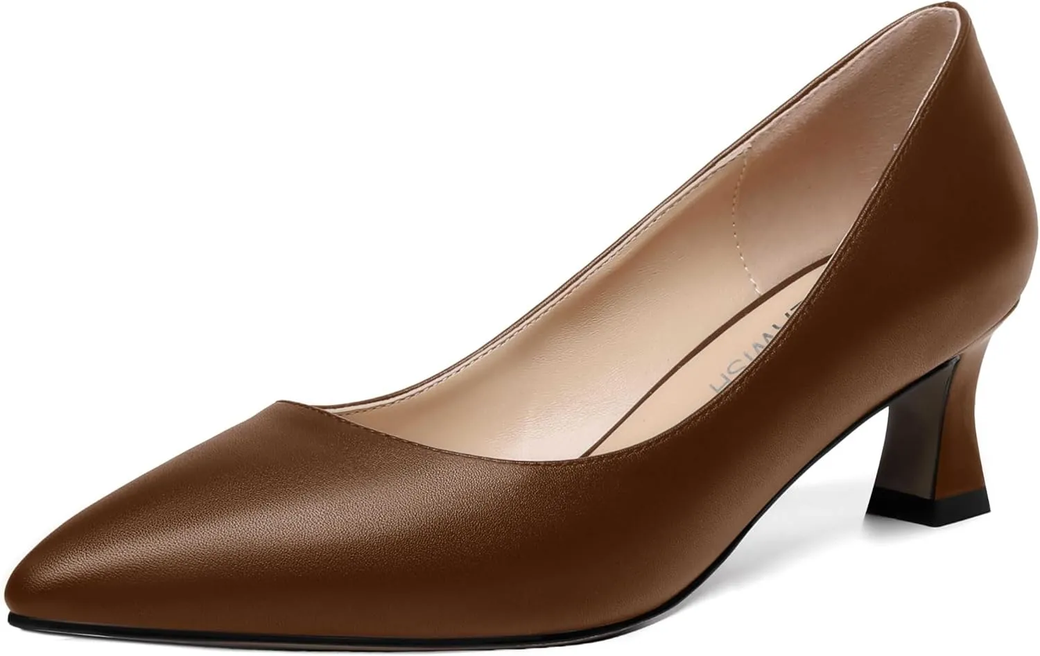 ROSERWISH Womens Pointed Toe Office Casual Elegant Matte Slip On Spool Kitten Low Heel Pumps Shoes 2 Inch