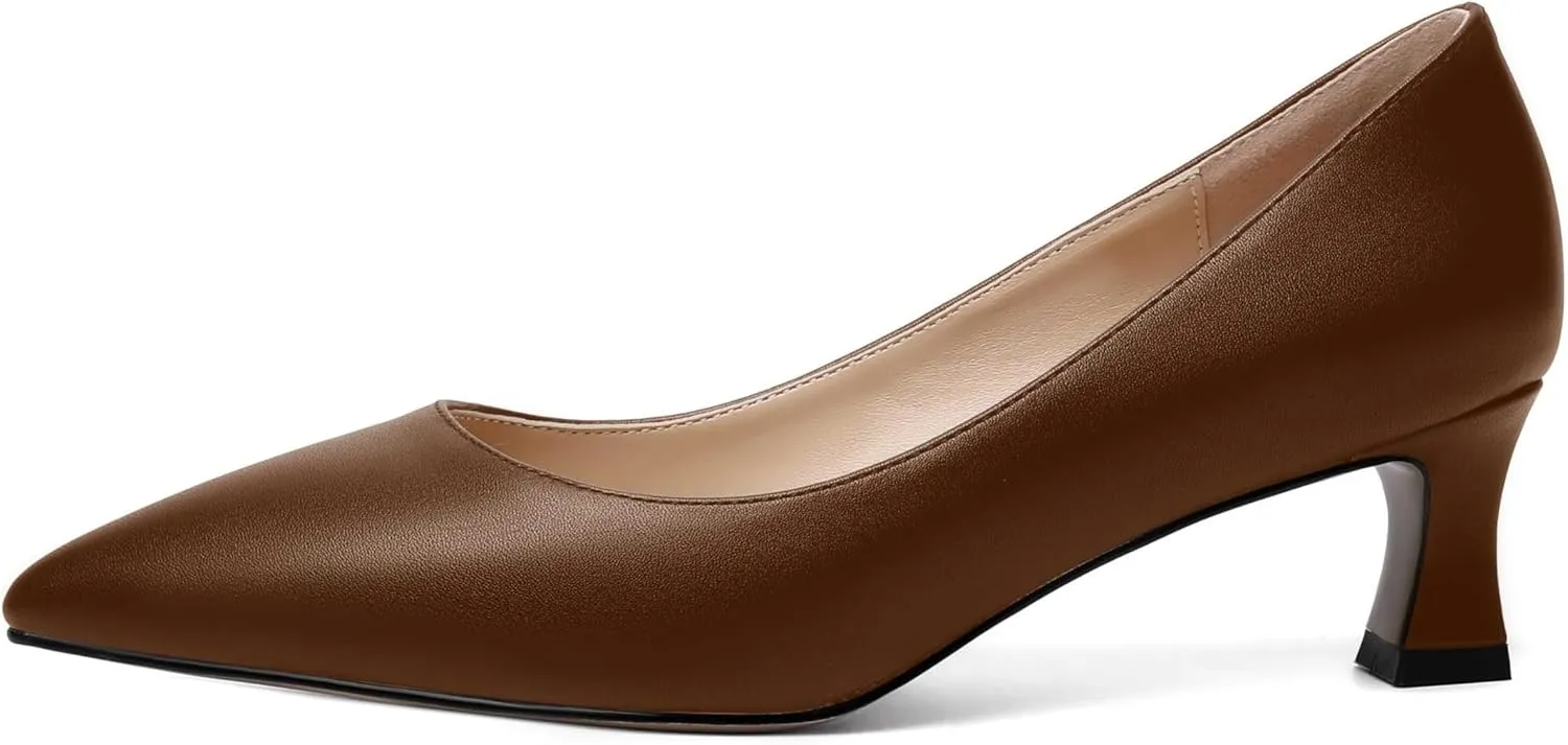 ROSERWISH Womens Pointed Toe Office Casual Elegant Matte Slip On Spool Kitten Low Heel Pumps Shoes 2 Inch