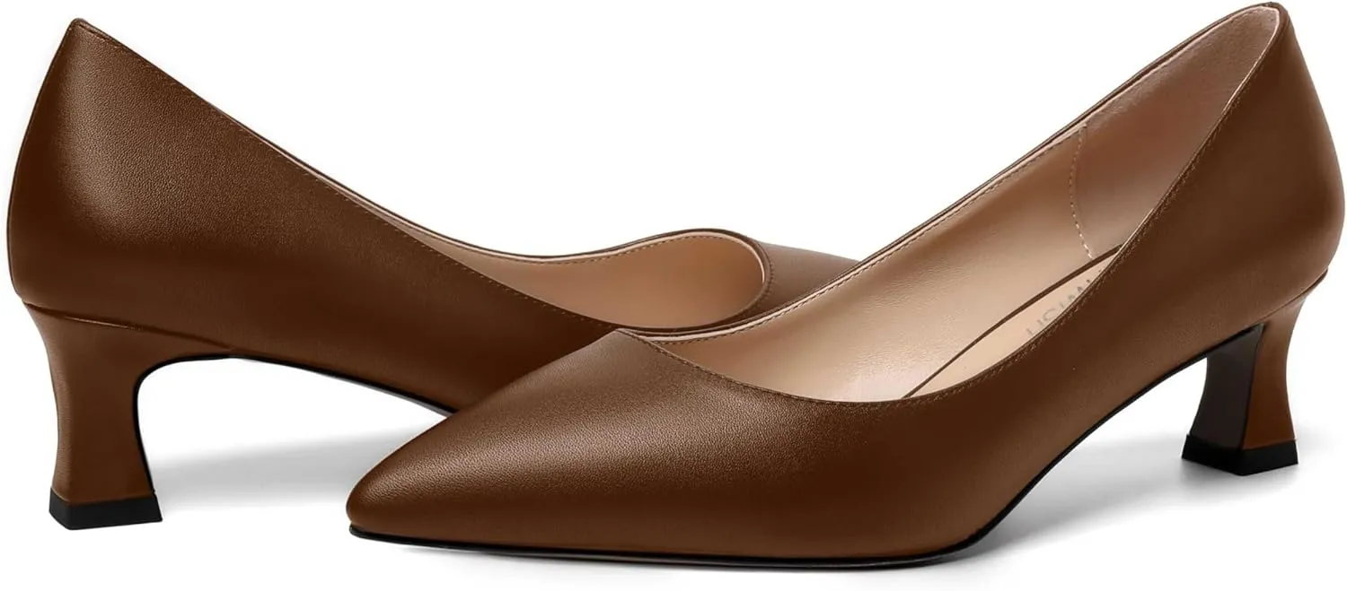 ROSERWISH Womens Pointed Toe Office Casual Elegant Matte Slip On Spool Kitten Low Heel Pumps Shoes 2 Inch