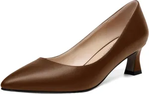 ROSERWISH Womens Pointed Toe Office Casual Elegant Matte Slip On Spool Kitten Low Heel Pumps Shoes 2 Inch