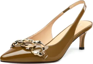 ROSERWISH Women's Slingback Kitten Heels Pointed Closed Toe Low Heel Pumps Patent Wedding Party Casual 2 inch Dress Shoes