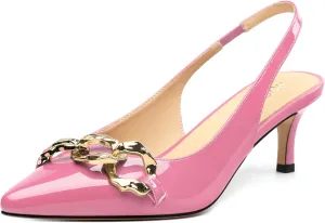 ROSERWISH Women's Slingback Kitten Heels Pointed Closed Toe Low Heel Pumps Patent Wedding Party Casual 2 inch Dress Shoes