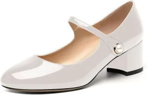 ROSERWISH Womens Strap Patent Ankle Strap Uniform Cute Round Toe Chunky Low Heel Pumps Shoes 2 Inch