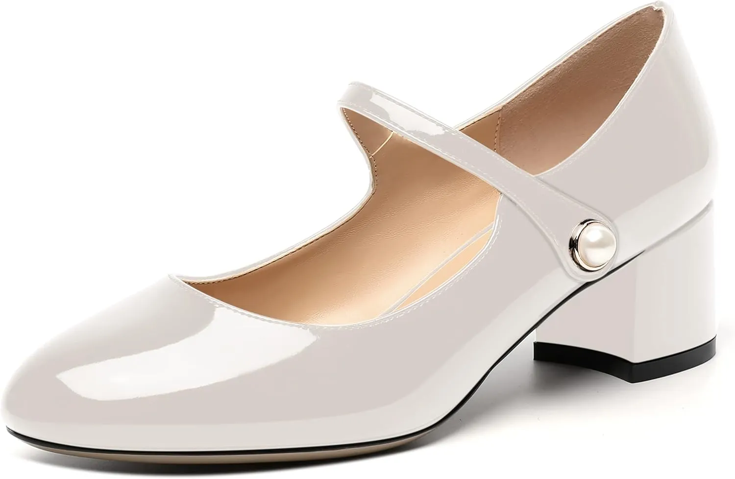 ROSERWISH Womens Strap Patent Ankle Strap Uniform Cute Round Toe Chunky Low Heel Pumps Shoes 2 Inch