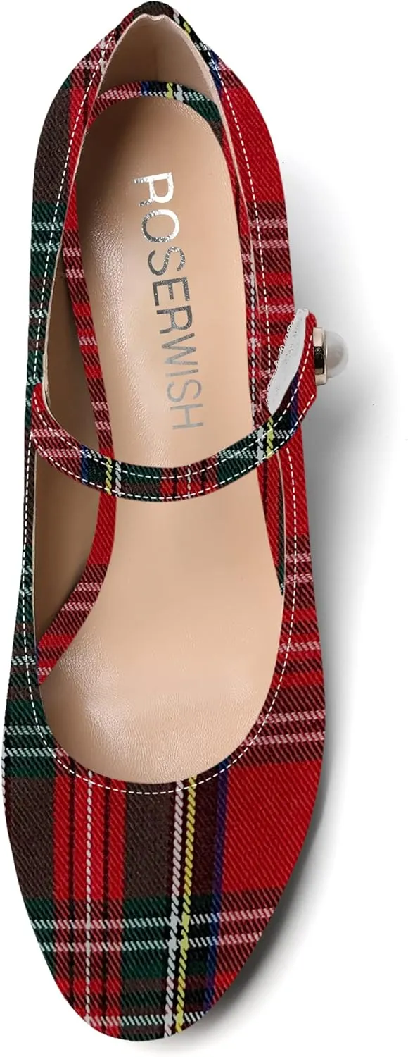 ROSERWISH Womens Strap Patent Ankle Strap Uniform Cute Round Toe Chunky Low Heel Pumps Shoes 2 Inch
