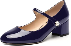 ROSERWISH Womens Strap Patent Ankle Strap Uniform Cute Round Toe Chunky Low Heel Pumps Shoes 2 Inch
