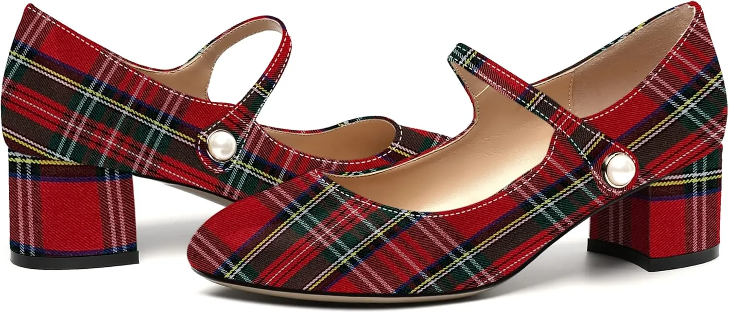 ROSERWISH Womens Strap Patent Ankle Strap Uniform Cute Round Toe Chunky Low Heel Pumps Shoes 2 Inch