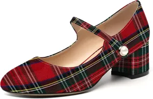 ROSERWISH Womens Strap Patent Ankle Strap Uniform Cute Round Toe Chunky Low Heel Pumps Shoes 2 Inch