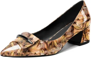 SAMMITOP Women's Block Heel Chunky Pumps Low Heels Pointed Toe Heel Slip on Closed Toe Pumps for Work Casual Daily Life Party Dress Loafers Shoes with Metal Buckle