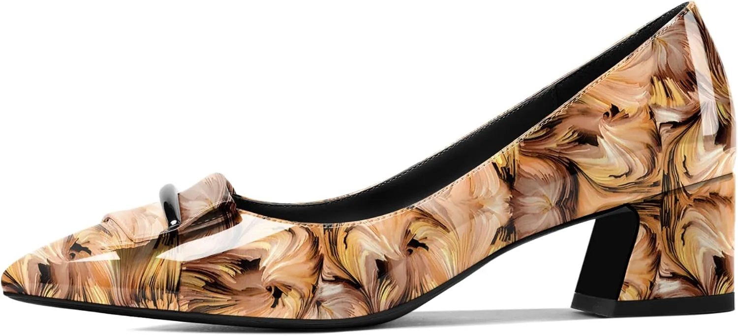 SAMMITOP Women's Block Heel Chunky Pumps Low Heels Pointed Toe Heel Slip on Closed Toe Pumps for Work Casual Daily Life Party Dress Loafers Shoes with Metal Buckle