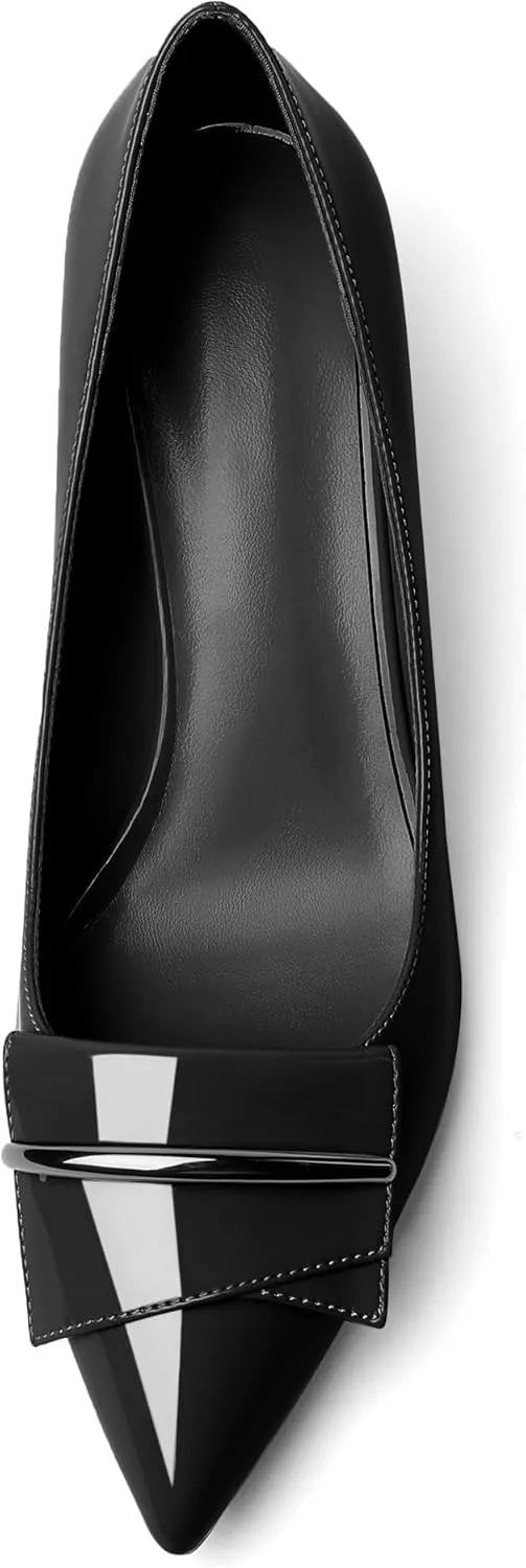 SAMMITOP Women's Block Heel Chunky Pumps Low Heels Pointed Toe Heel Slip on Closed Toe Pumps for Work Casual Daily Life Party Dress Loafers Shoes with Metal Buckle