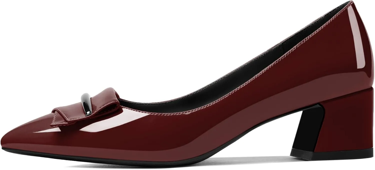 SAMMITOP Women's Block Heel Chunky Pumps Low Heels Pointed Toe Heel Slip on Closed Toe Pumps for Work Casual Daily Life Party Dress Loafers Shoes with Metal Buckle