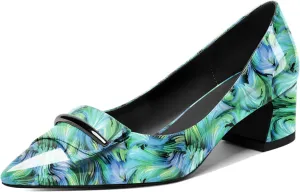 SAMMITOP Women's Block Heel Chunky Pumps Low Heels Pointed Toe Heel Slip on Closed Toe Pumps for Work Casual Daily Life Party Dress Loafers Shoes with Metal Buckle