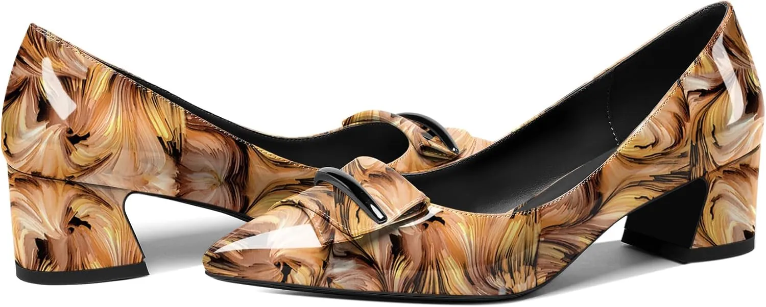 SAMMITOP Women's Block Heel Chunky Pumps Low Heels Pointed Toe Heel Slip on Closed Toe Pumps for Work Casual Daily Life Party Dress Loafers Shoes with Metal Buckle