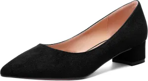 SHOWFOREST Womens Business Slip On Formal Suede Pointed Toe Solid Thick Chunky Low Heel Pumps Shoes 1.5 Inch