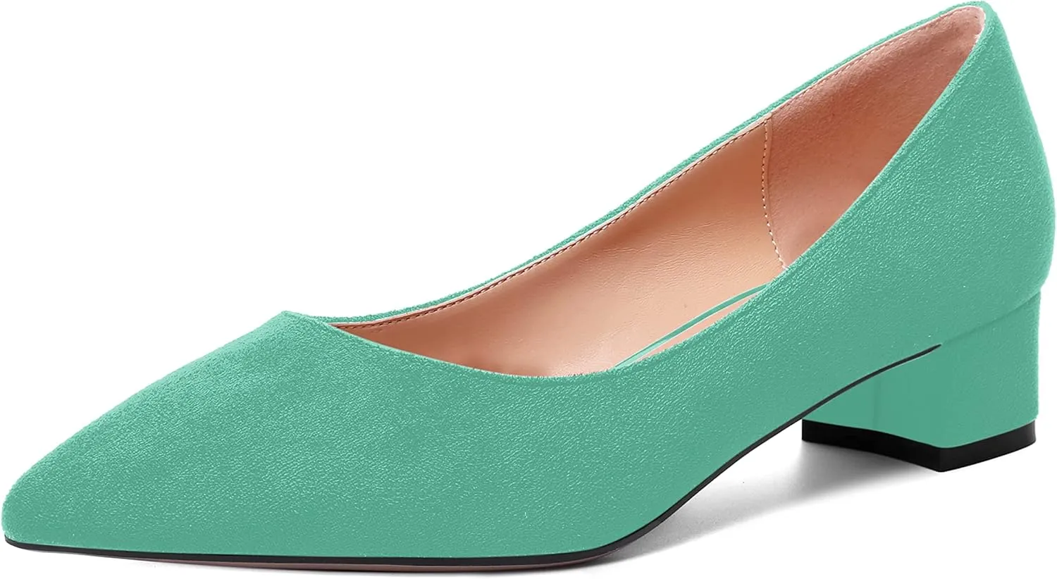 SHOWFOREST Womens Business Slip On Formal Suede Pointed Toe Solid Thick Chunky Low Heel Pumps Shoes 1.5 Inch