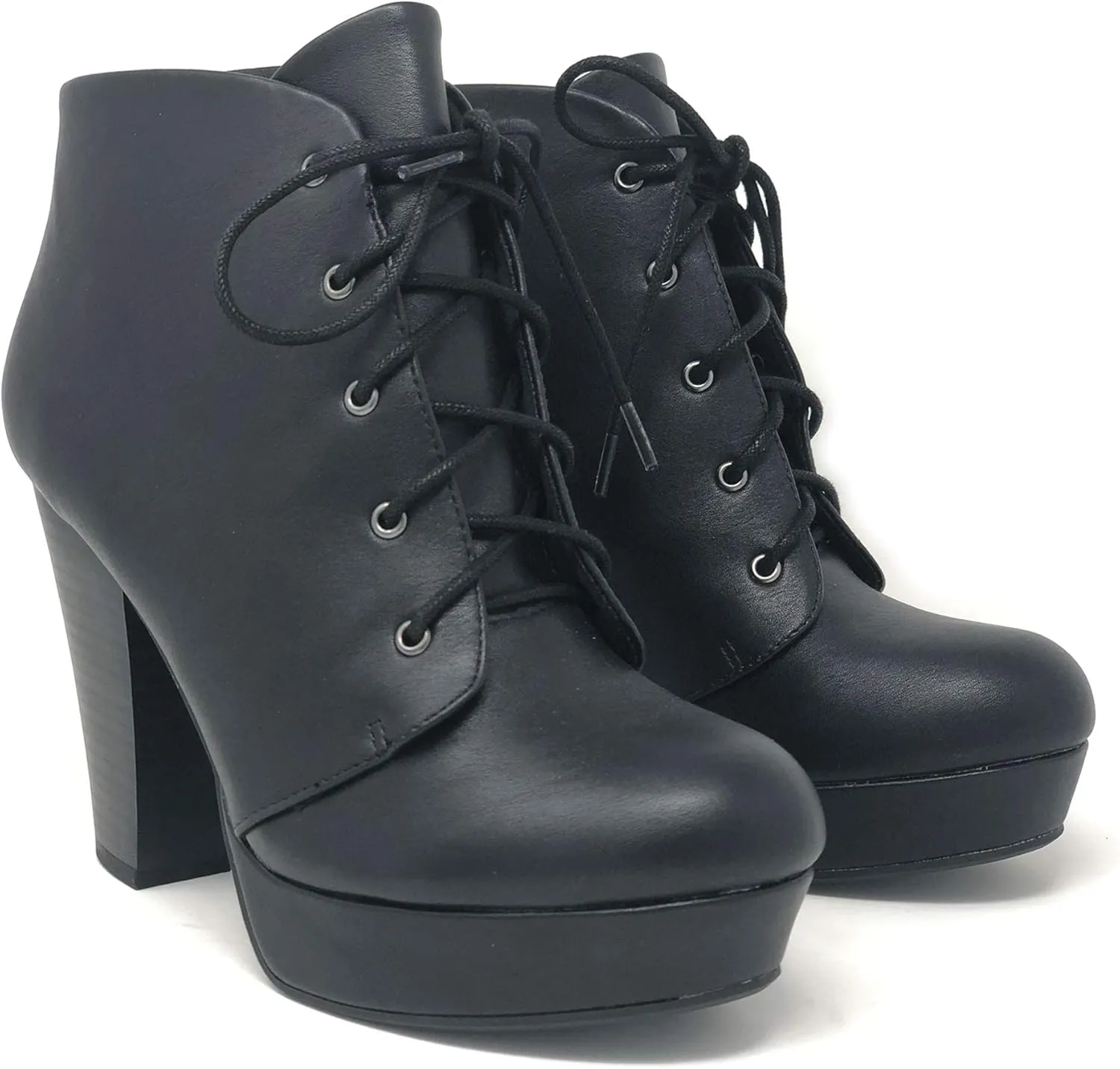 Soda Women's Agenda Ankle Lace Up Platform Chunky Heel Ankle Bootie