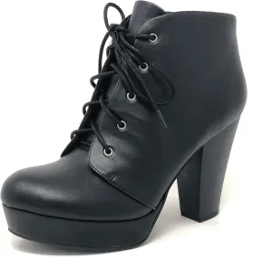 Soda Women's Agenda Ankle Lace Up Platform Chunky Heel Ankle Bootie