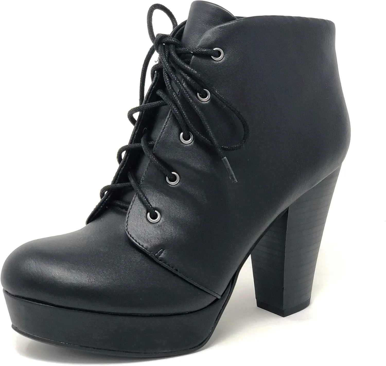 Soda Women's Agenda Ankle Lace Up Platform Chunky Heel Ankle Bootie