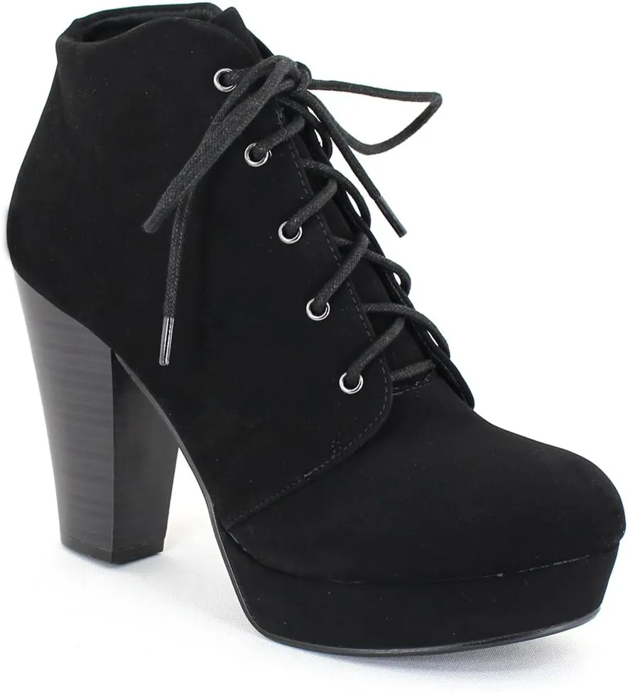 Soda Women's Agenda Ankle Lace Up Platform Chunky Heel Ankle Bootie