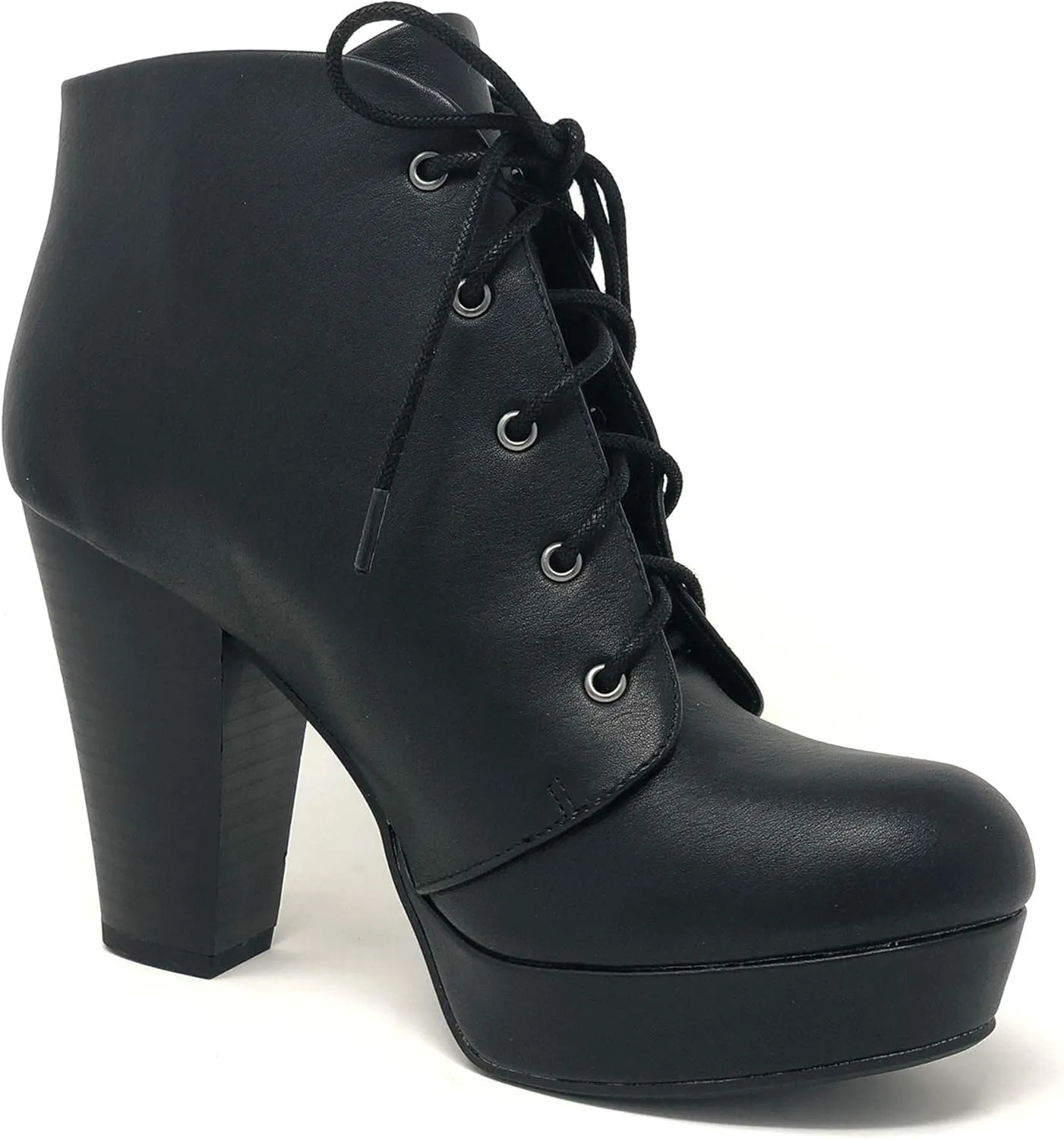 Soda Women's Agenda Ankle Lace Up Platform Chunky Heel Ankle Bootie