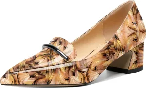 Soireelady Womens Block Heel Low Chunky Heels, Pointed Toe Loafer Heels Slip On Dress Shoes 2 Inches