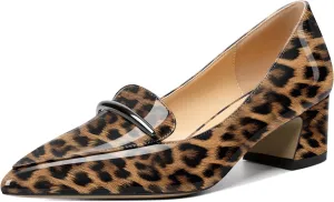 Soireelady Womens Block Heel Low Chunky Heels, Pointed Toe Loafer Heels Slip On Dress Shoes 2 Inches