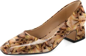 Soireelady Womens Chunky Block Heels Square Toe Low Heel Pumps Closed Toe Slip On Patent Classic Dress Shoes 2 Inches