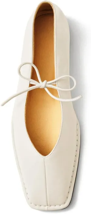 Square Toe Ballet Flats for Women Lace Up Blanket Stitch Sole Sewing Shoes Comfortable Casual Mary Jane Ballerina Flats