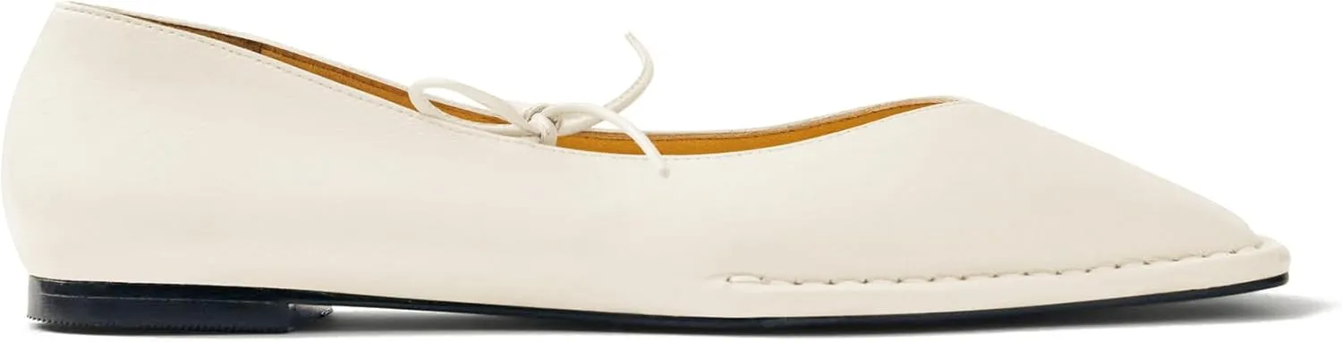 Square Toe Ballet Flats for Women Lace Up Blanket Stitch Sole Sewing Shoes Comfortable Casual Mary Jane Ballerina Flats