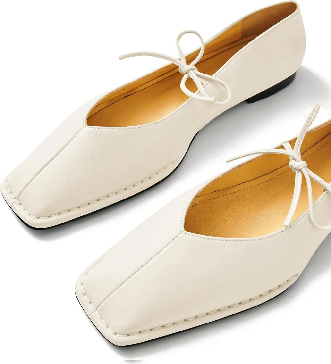 Square Toe Ballet Flats for Women Lace Up Blanket Stitch Sole Sewing Shoes Comfortable Casual Mary Jane Ballerina Flats
