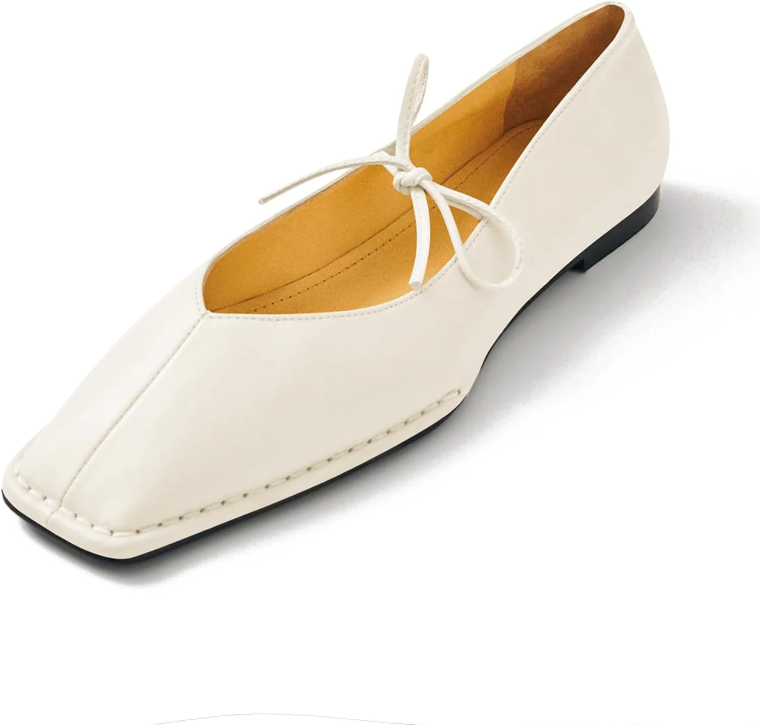 Square Toe Ballet Flats for Women Lace Up Blanket Stitch Sole Sewing Shoes Comfortable Casual Mary Jane Ballerina Flats
