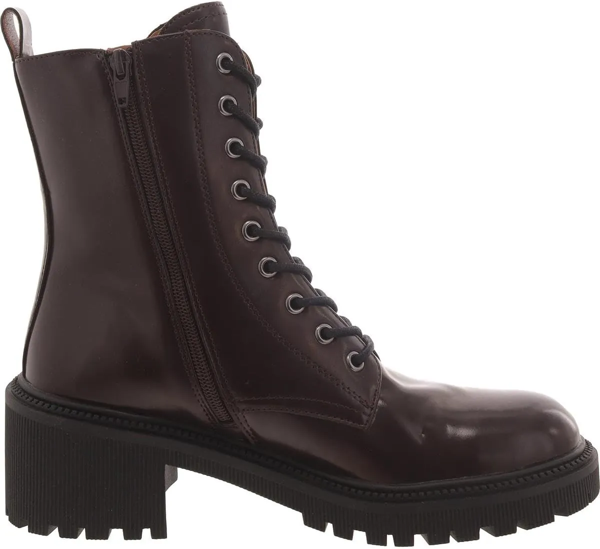 Steve Madden Womens Canny Leather Block Heel Combat & Lace-Up Boots