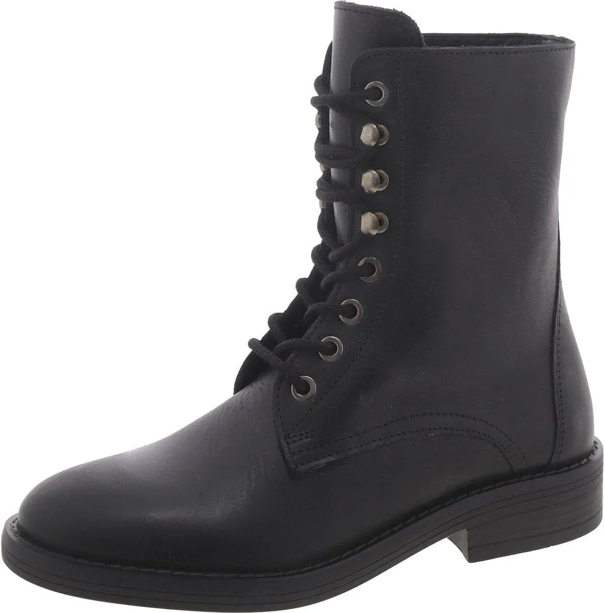 Steve Madden Womens Devie Leather Moto Combat & Lace-Up Boots