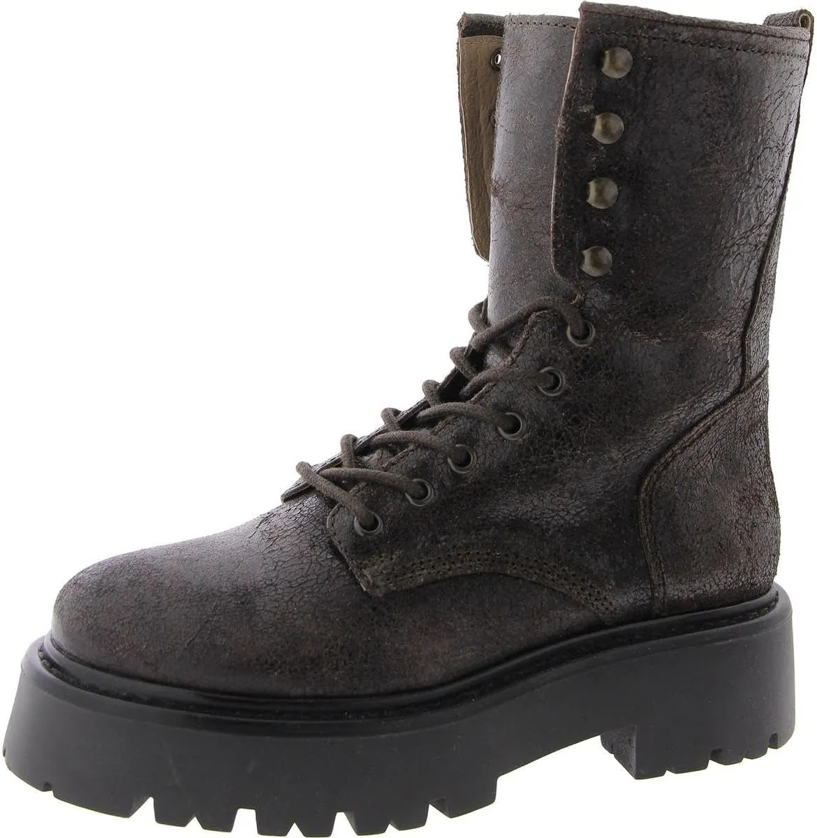 Steve Madden Womens Rowen Leather Ankle Combat & Lace-Up Boots