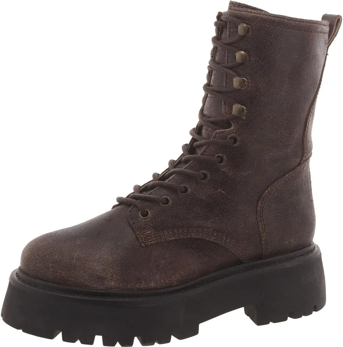 Steve Madden Womens Rowen Leather Ankle Combat & Lace-Up Boots