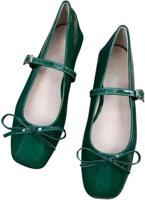 Stunner Womens Mary Jane Flats Elegant Square Toe Bowknot Ballet Flats Comfortable One Line Strap Flat Shoes