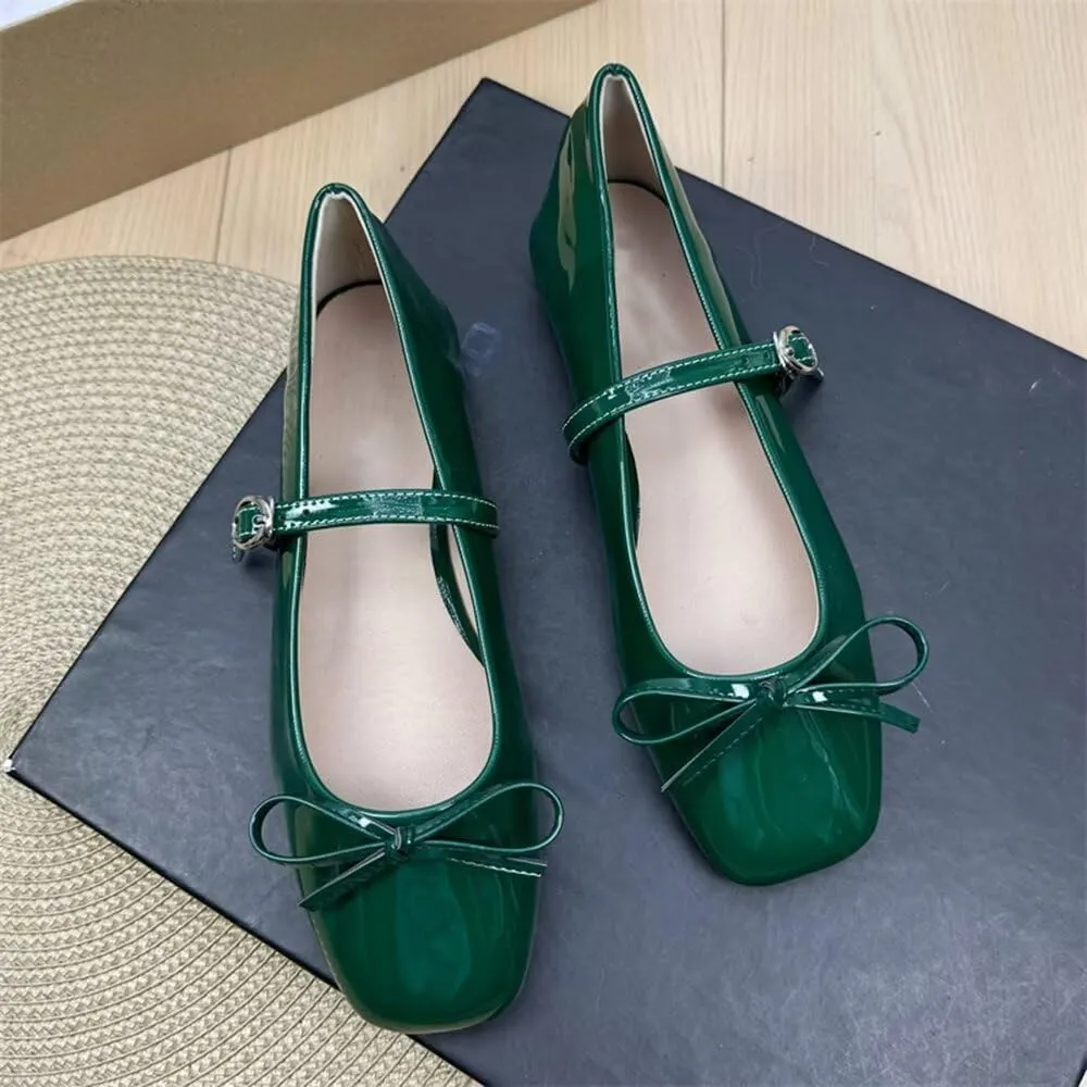 Stunner Womens Mary Jane Flats Elegant Square Toe Bowknot Ballet Flats Comfortable One Line Strap Flat Shoes