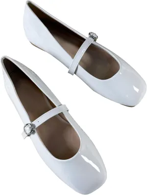 Stunner Women's Mary Jane Flats Retro Square Toe Soft Ballet Flats Comfort Double Line Strap Wedding Dressy Flats 2