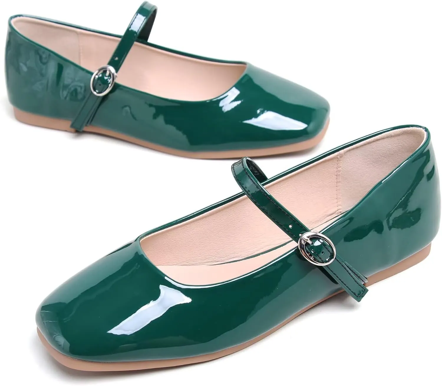 Stunner Women's Mary Jane Flats Retro Square Toe Soft Ballet Flats Comfort Double Line Strap Wedding Dressy Flats 2