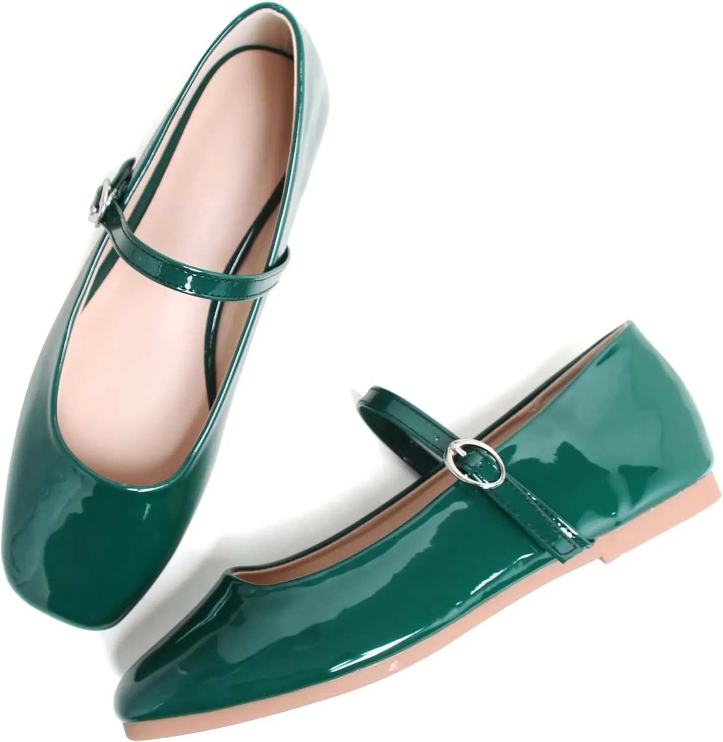 Stunner Women's Mary Jane Flats Retro Square Toe Soft Ballet Flats Comfort Double Line Strap Wedding Dressy Flats 2